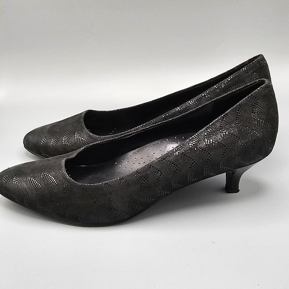 Trotters Kiera Pump Kitten Heel, Black Wave, Suede Womens 12 M